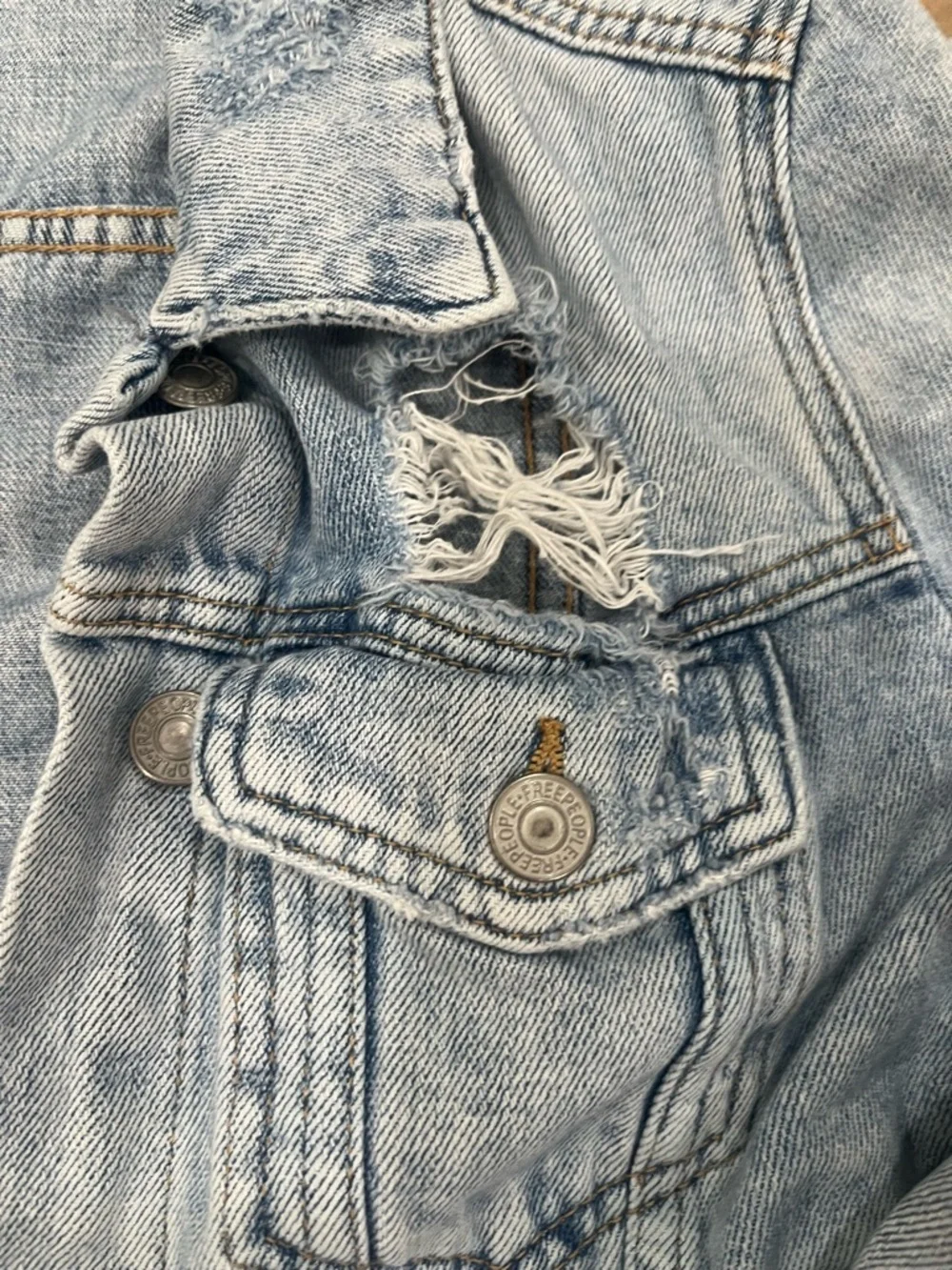 Free People Light Wash Distressed Denim Jacket - Picture 3 of 11